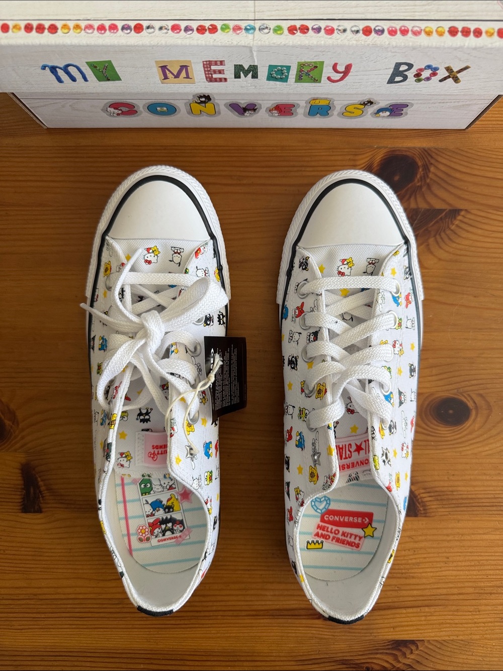 Converse White Low Top Sneakers with Multicolor Hello Kitty and Friends Print - Picture 4 of 13